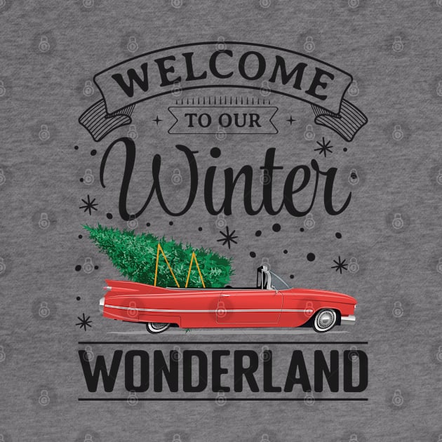 Winter Wonderland Vintage car with Christmas Tree by la'lunadraw